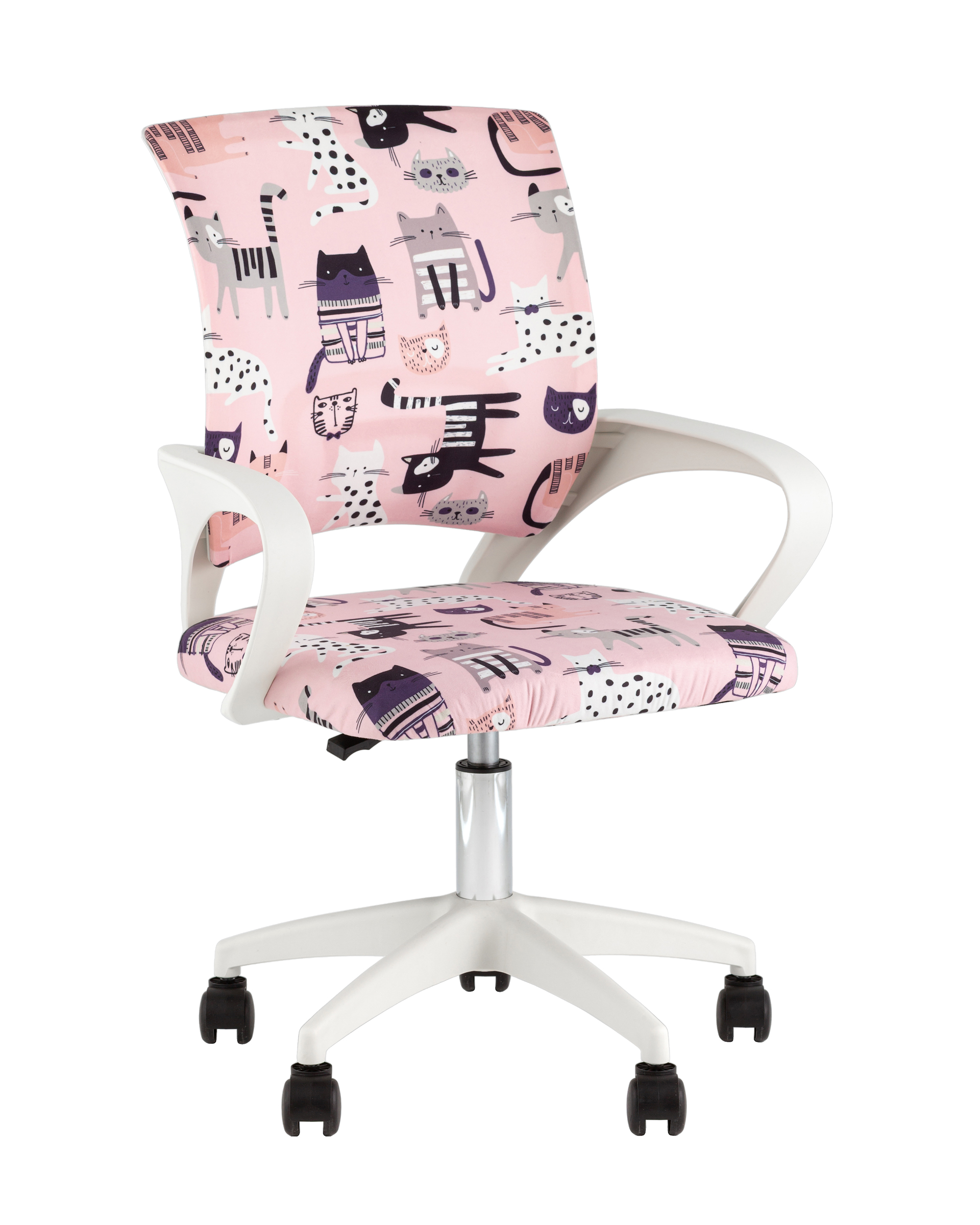 Кресло офисное TopChairs Simple SN Junior принт Pink Cats пластик белый