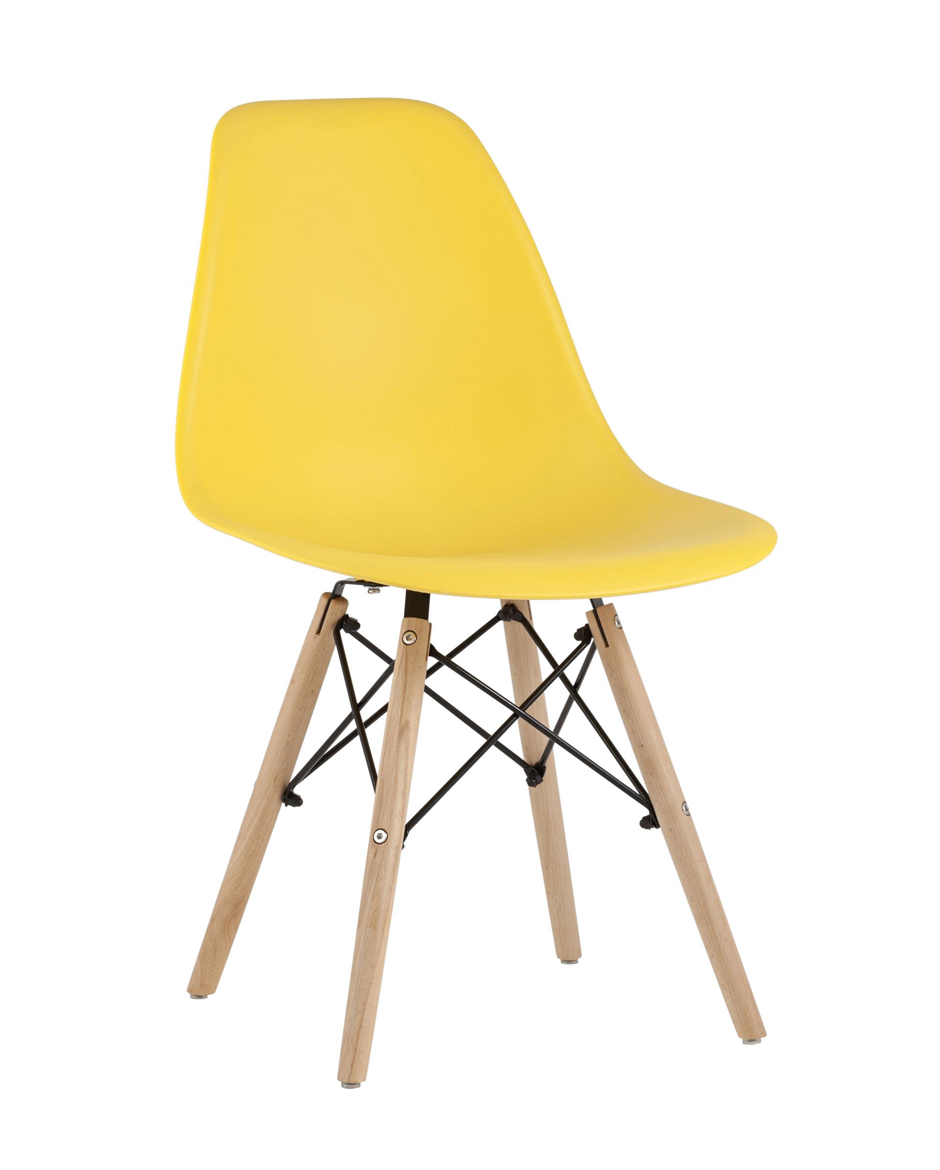 Eames Style DSW желтый, литой полипропилен, стальной каркас, натуральный массив бука