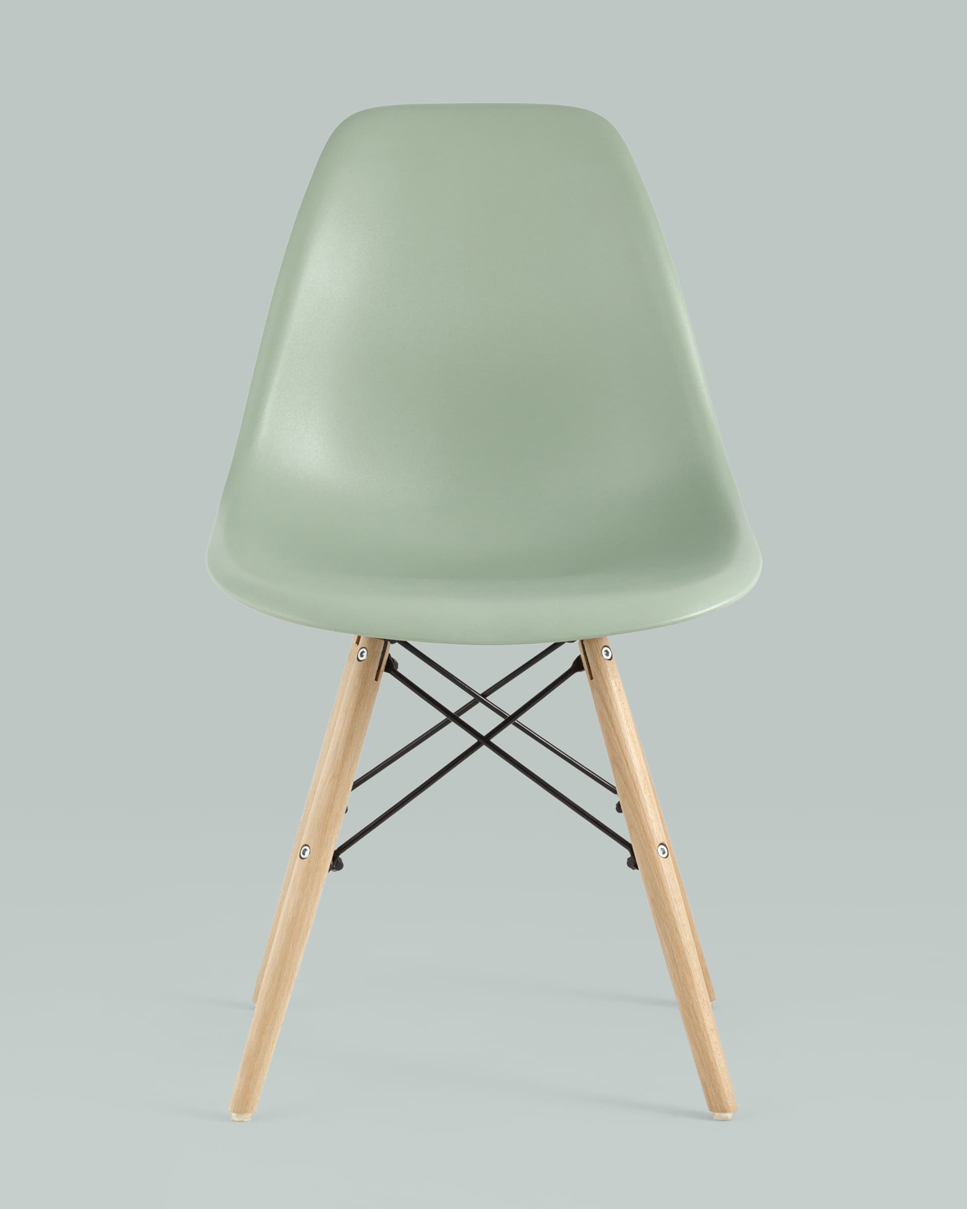 Eames DSW серо-зеленый, литой полипропилен, стальной каркас, натуральный массив бука